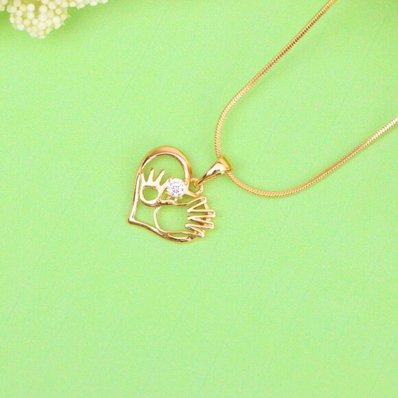 "Heart Shaped Rose Gold Pendant with Mother & Child Hand Design, XPPT1521 - Picture 3 of 13